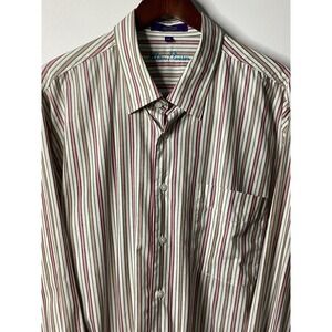 Alan‎ Flusser Men's Long Sleeve Button Down Striped Shirt Size XXL